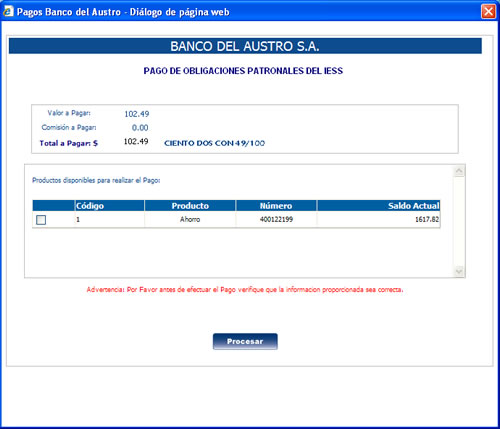 BANCO DEL AUSTRO::PAGO IEES